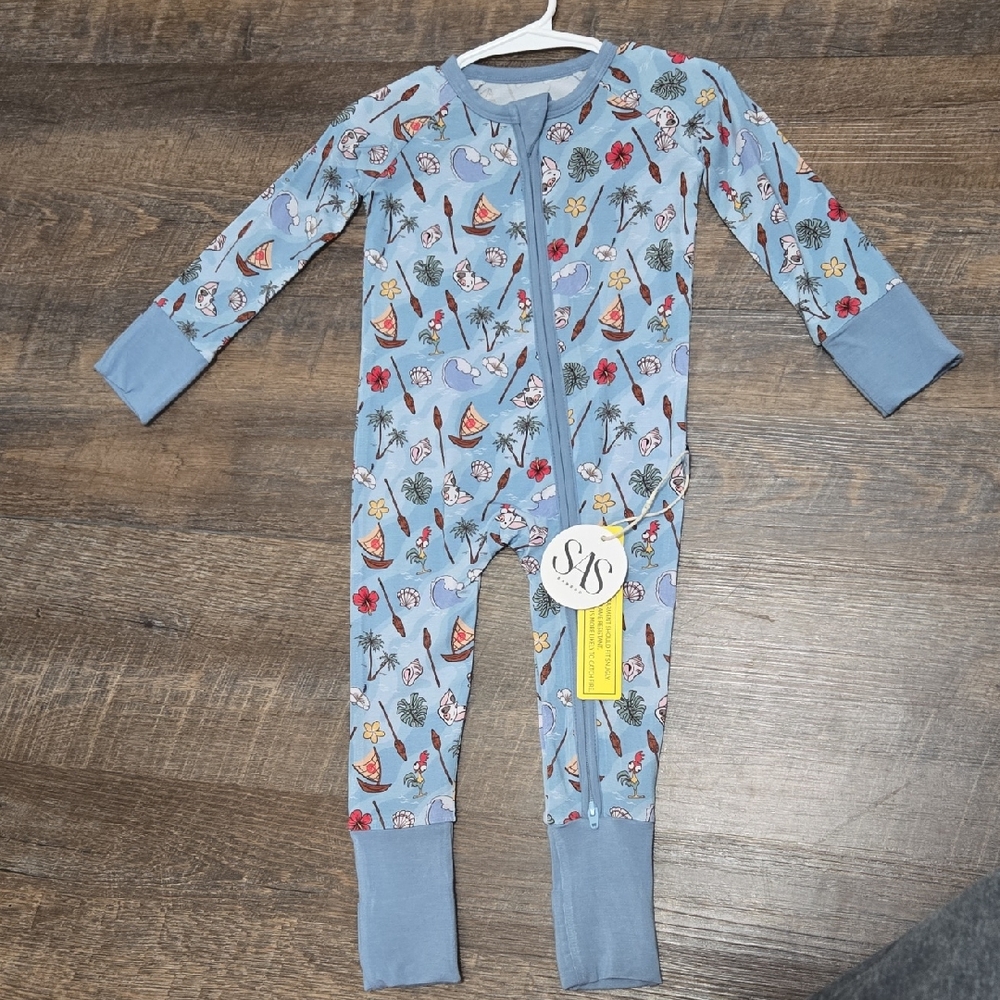 6-12 Month Bamboo Moana Print Kids One-Piece Pajama